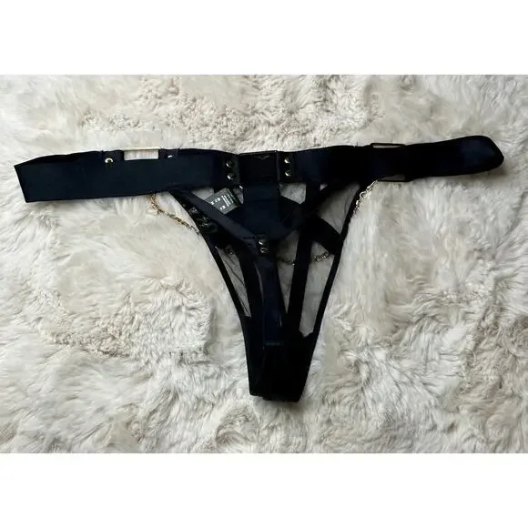 Honey Birdette INDRIA🖤 Black & Gold FULL 3 Piece Set 32H, L Garter, M Thong